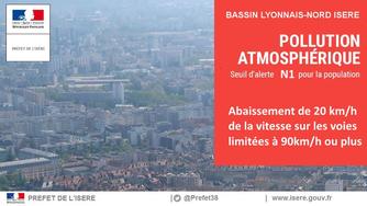 Pollution de l’air de type combustion en cours en Isère Bassin Lyonnais Nord Isère - Niveau : N1